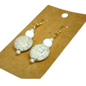 Gold & White Dangle Earrings – Handmade, Hypoallergenic